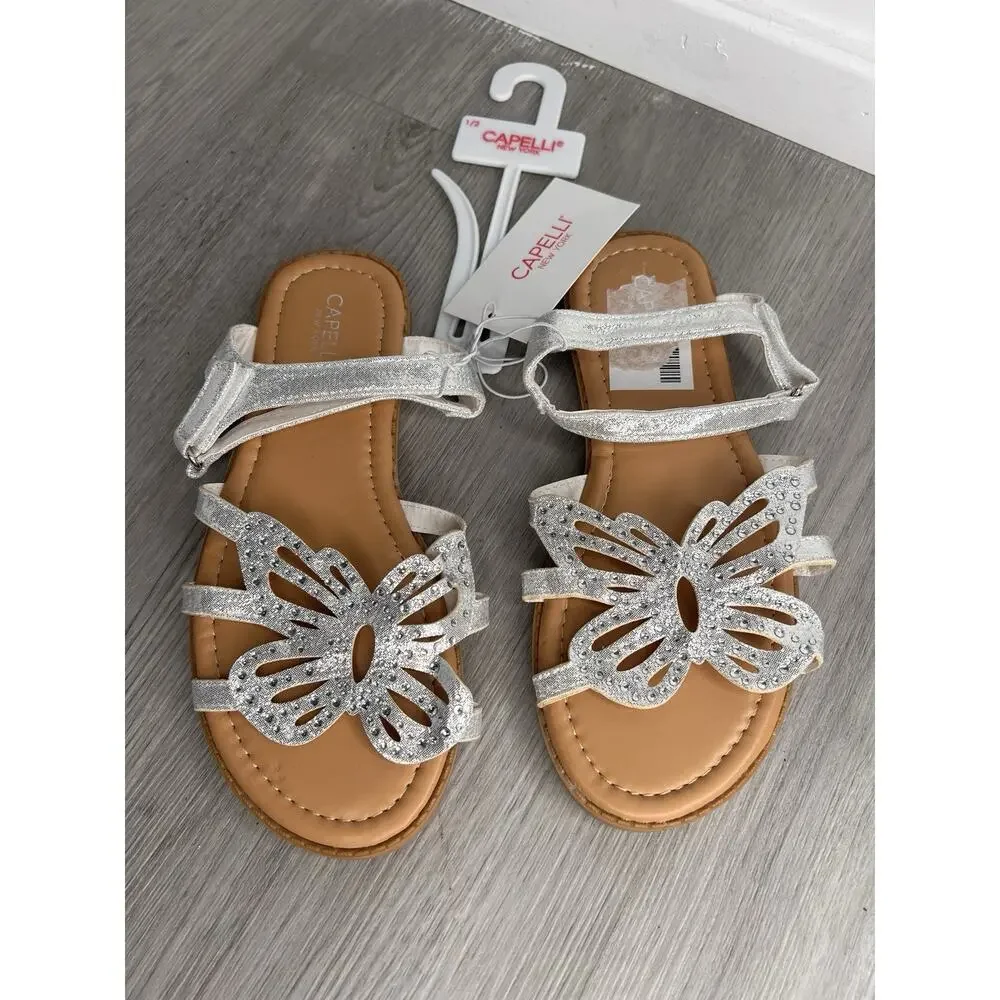 Kids Girls Capelli Shimmering Silver Butterfly Sandal Size 1/2